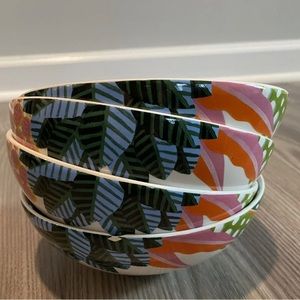 Grandin Road Iris Set of 4 Floral Cereal Bowls Microwave Dishwasher Safe